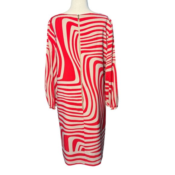 Tahari Arthur S. Levine Women’s Dress Size 10 Red White Geometric Print Career - Picture 3 of 10